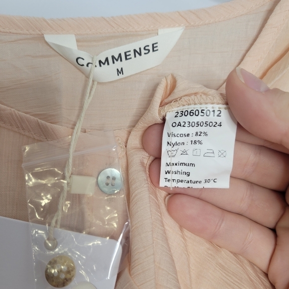 SOLD -NWT Commense 2-Piece Apricot Textured Long-Sleeve Button-Down Top & Shorts - Picture 9 of 10